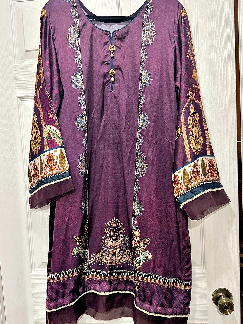 Pakistani Silk Kurta Printed Embroidered Kurta in Purple